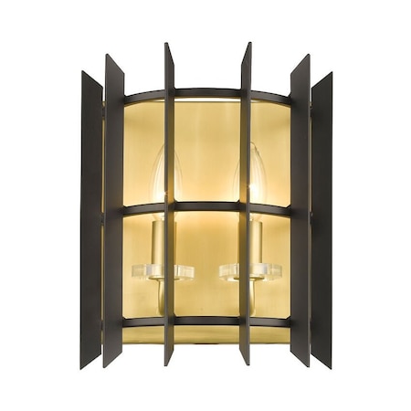Z-Lite Haake 2 Light Wall Sconce, Satin Brass & Matte Black 338-2S-MB+SBR